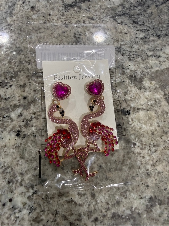 Fashion Jewelry Jewelry - Fashion Jewelry Hot Pink and Red Crystal Flamingo Drop Earrings